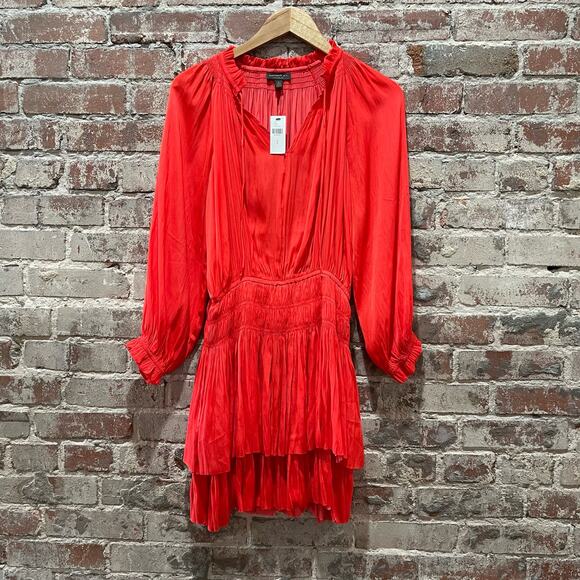 NEW Anthropologie Current Air Cecile Smocked Mini Dress Poppy Red Size Small - Picture 5 of 12